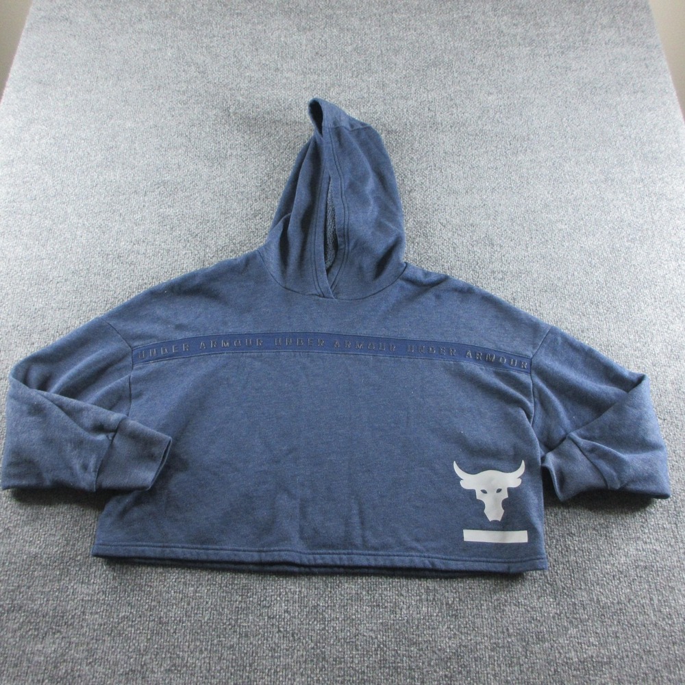 Under Armour Hoodie Womens XS Blue Project Rock Fleece Cropped Pullover Logo